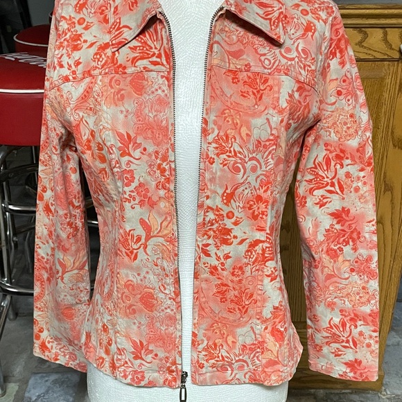 Christopher & Banks zip floral denim jacket - Picture 2 of 9